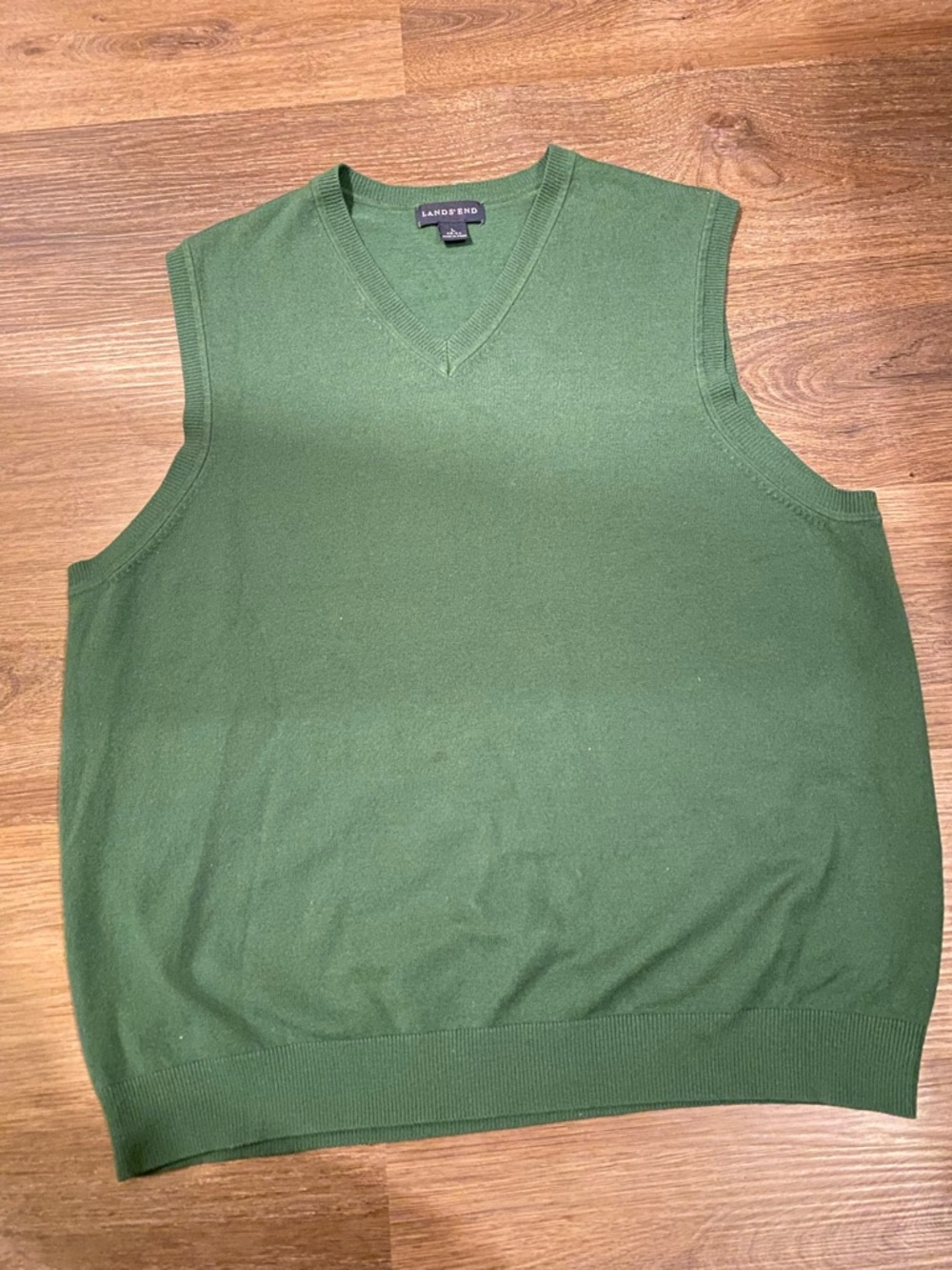 Lands' End Men's V-Neck Sweater Vest in Forest Green